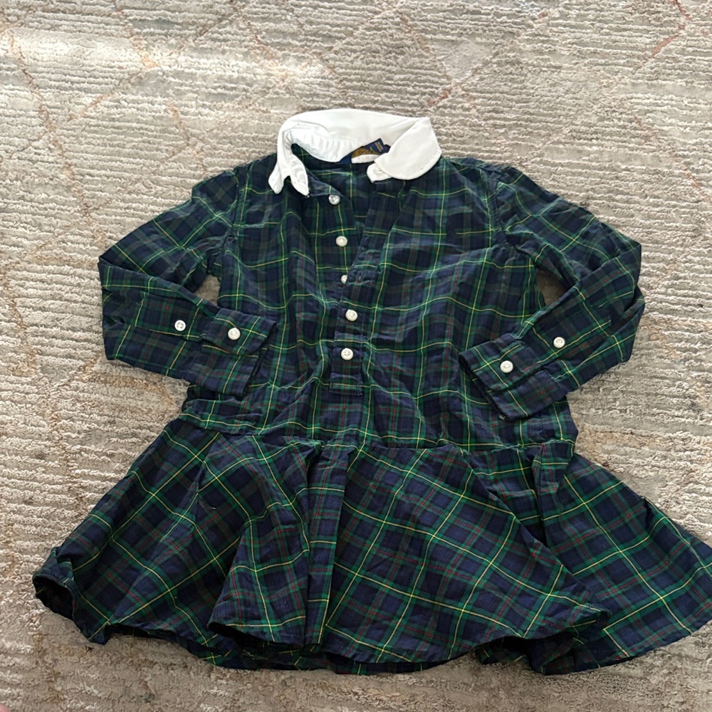 Polo Ralph Lauren Plaid Long-Sleeve Dress with White Collar 2T